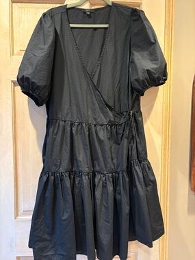 J. Crew Black Cotton Poplin Puff Sleeve Wrap Dress XXL